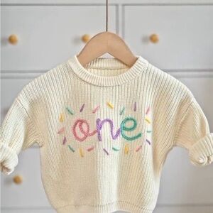 One Year Old Cream Kids Sweater with Colorful Embroidery